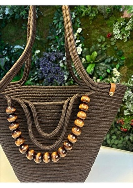 Fiona Hasır Omuz Çantası Doğal Ahşap Boncuk Detaylarıyla Şık Tasarım Basic Koleksiyonu fırsatları