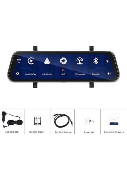 9.66" Akıllı Dikiz Aynası – Kablosuz Carplay & Android Auto, 1080P Ön/arka Kamera, Gece Görüş, Gps Destekli, IPS Dokunmatik Ekran fırsatları