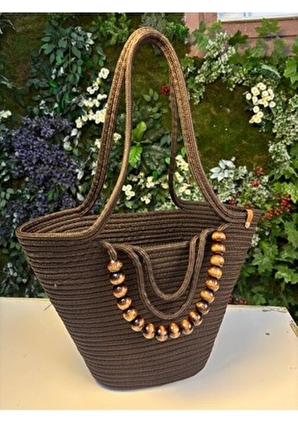 Fiona Hasır Omuz Çantası Doğal Ahşap Boncuk Detaylarıyla Şık Tasarım Basic Koleksiyonu indirimleri