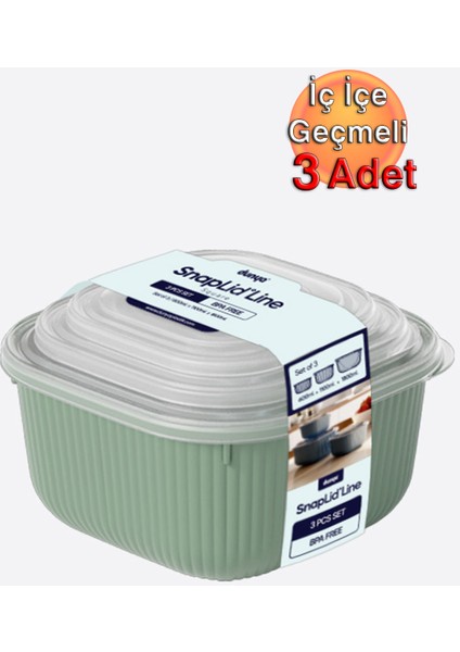 Iç Içe Geçmeli Snaplid Kare Saklama Kabı (600 - 1100 - 1800 Ml) (Üçlü Set) fiyatları