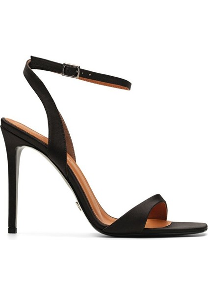 Siyah Kadın Saten Topuklu Ayakkabı JAB8897 / 2126