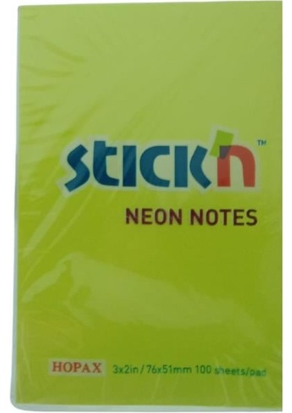 Stick'n Post-It Neon Sarı 76X51 100 Yp 12'li Paket