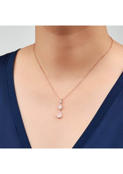 925 Ayar Rose Kaplama Damla Kuvars Taşlı Gümüş Kolye fiyatları
