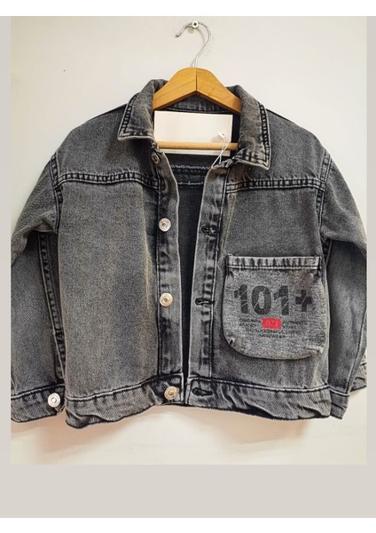 Unısex Erkek Kız Çocuk Çizgi Film Karekterli Yama Cepli Kot Ceket Sırtı Mickey Mouse Baskılı Jeans Ceket