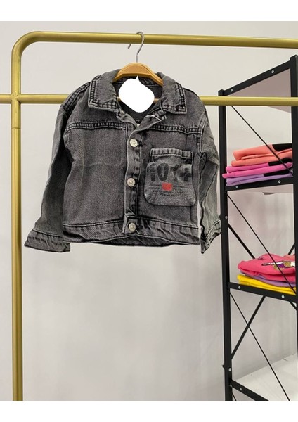 Unısex Erkek Kız Çocuk Çizgi Film Karekterli Yama Cepli Kot Ceket Sırtı Mickey Mouse Baskılı Jeans Ceket fırsatları