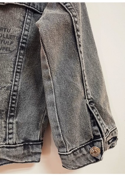 Unısex Erkek Kız Çocuk Çizgi Film Karekterli Yama Cepli Kot Ceket Sırtı Mickey Mouse Baskılı Jeans Ceket