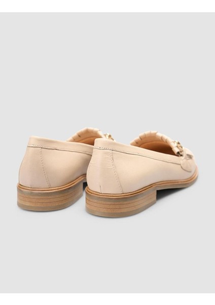 %100 Hakiki Deri Bej Kadın Püsküllü Loafer modelleri