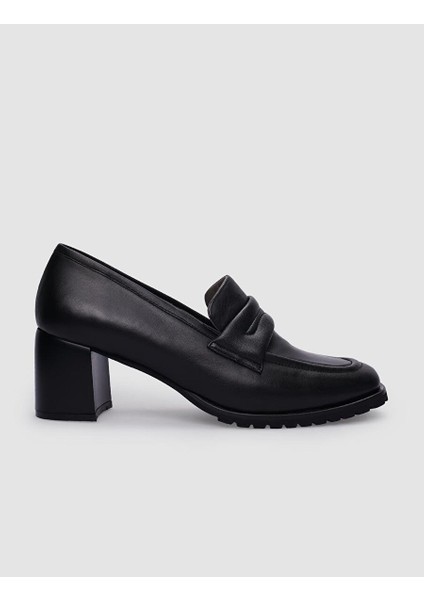 Siyah Kadın Deri Topuklu Ayakkabı 125061