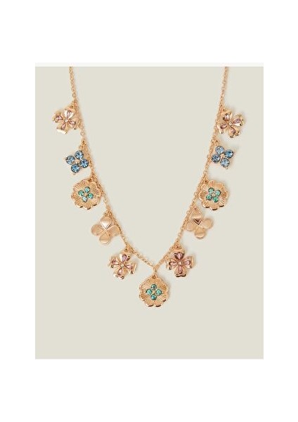 Flower Charm Necklace Gold