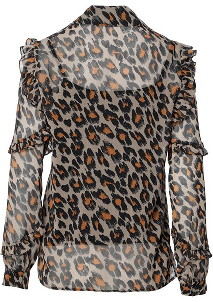 Fırfırlı Kahverengi Şifon Bluz modelleri