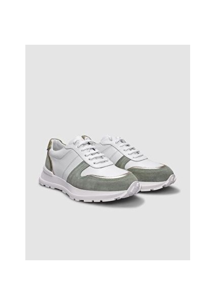 Beyaz-Yeşil Kadın Deri Sneaker 124656R fiyatları