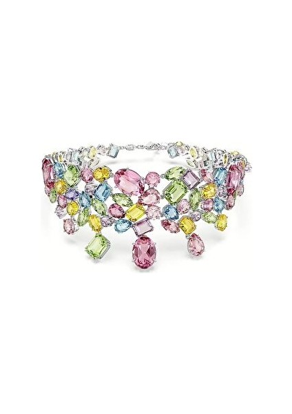 Kolye Gema Choker, Mixed Cuts, Multicolored, Rhodium Plated