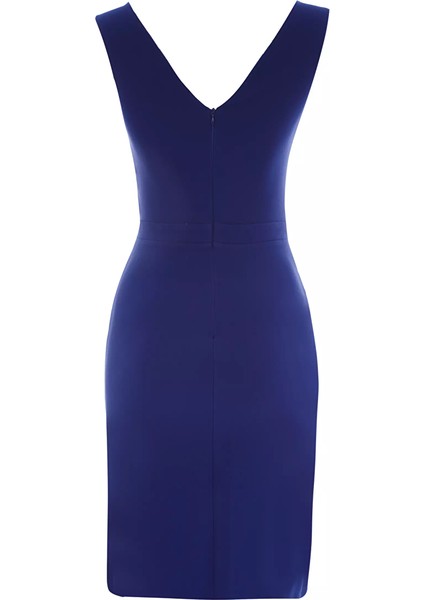 Saks Mavisi Krep Kolsuz Kısa Elbise fiyatları