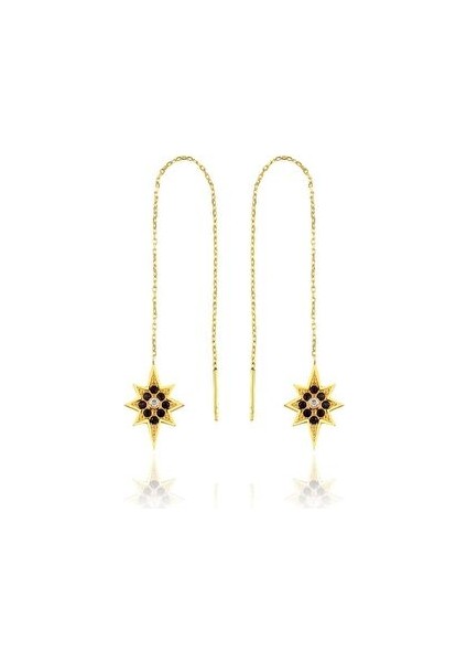 Kutup Yıldızı Siyah Taşlı Sallantılı Küpe Gold