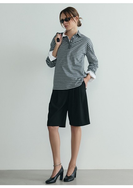 Gri Kadın Slim Fit Çizgili T-Shirt 418136682 R025 fiyatları