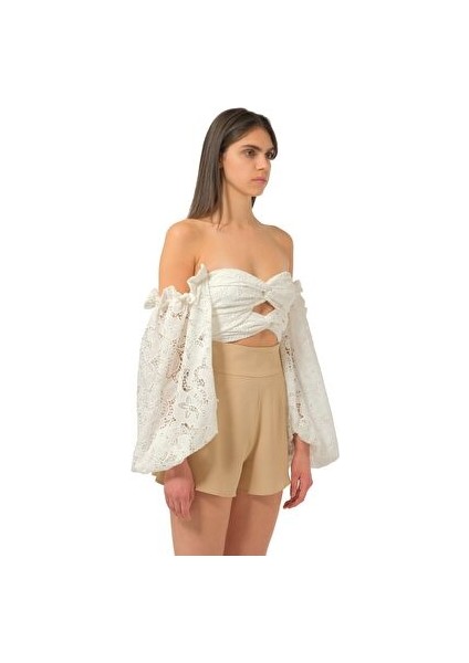 Düşük Omuz Dantel Crop Üst fiyatları