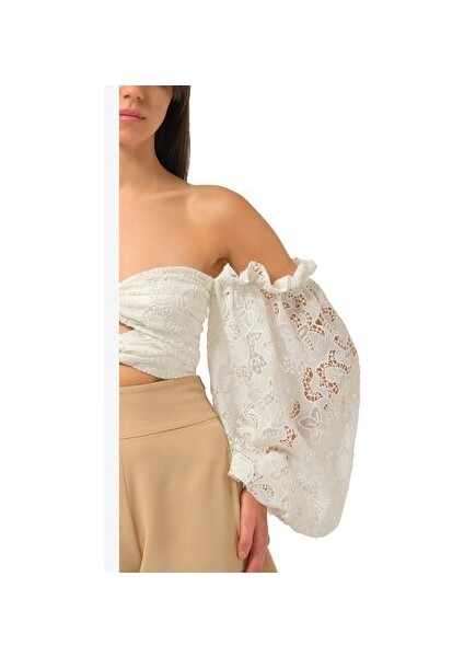 Düşük Omuz Dantel Crop Üst modelleri