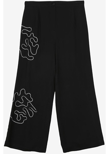 Normal Bel Bol Kesim Siyah Kadın Pantolon U68548