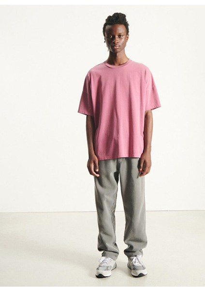Pembe Erkek Standart Desensiz T-Shirt MFIZ02AH25CANDVIN