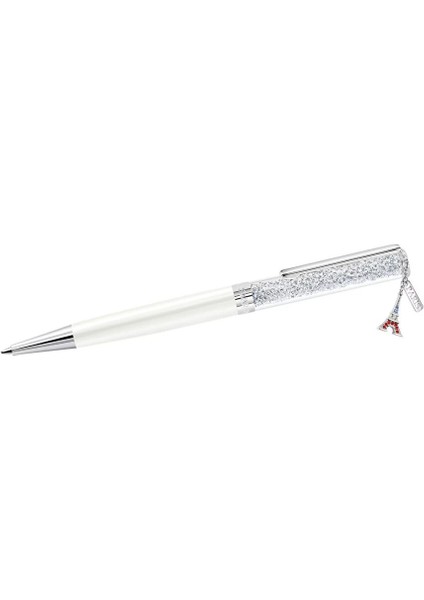 Kalem Crystalline Ballpoint Pen, Eiffel Tower, White, Chrome Plated