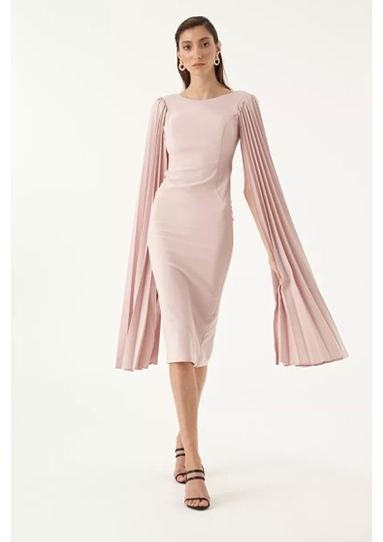 Pudra Krep Uzun Kol Orta Boy Elbise fırsatları