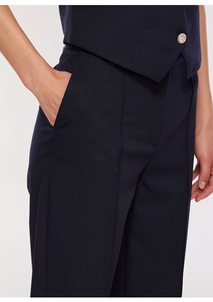 Yüksek Bel Dökümlü Lacivert Kadın Pantolon F3WL-PNT1 fırsatları