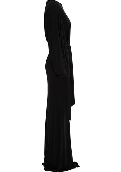 Sırt Dekolteli Etek Ucu Geniş Kalem Form Siyah Uzun Elbise fiyatları