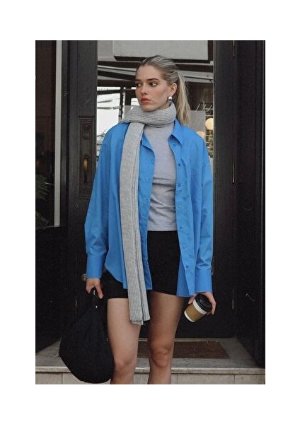 Gri Düz Örgülü Triko Atkı