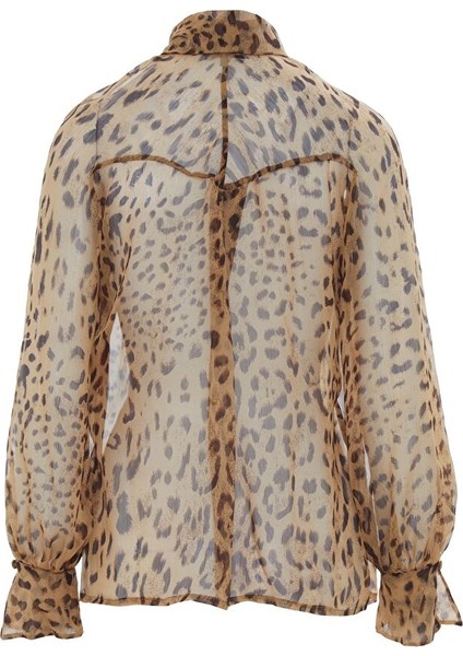 Yakası Bağlamalı Leopar Desenli Transparan Bluz modelleri