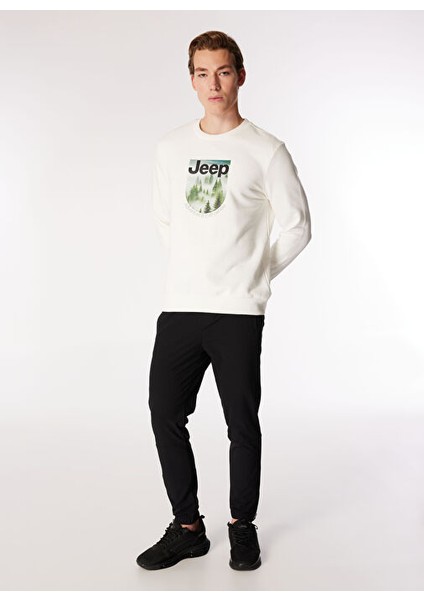Ekru Erkek Bisiklet Relaxed Baskılı Sweatshirt J4WM-SWT7249 fiyatları