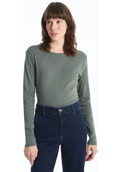 Yeni Sezon Bisiklet Yaka Düz Uzun Kollu Kadın Body