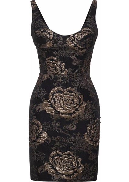 Altın Jakar Kolsuz Kısa Elbise