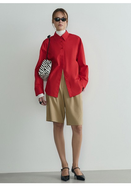 Kırmızı Kadın Oversize Gömlek 418136766 R001