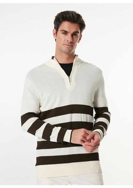 Ekru Erkek Bato Regular Fit Çizgili Kazak FC4WM-KZK 2618 modelleri