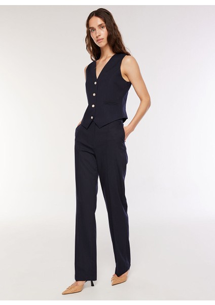 Yüksek Bel Dökümlü Lacivert Kadın Pantolon F3WL-PNT1 fiyatları