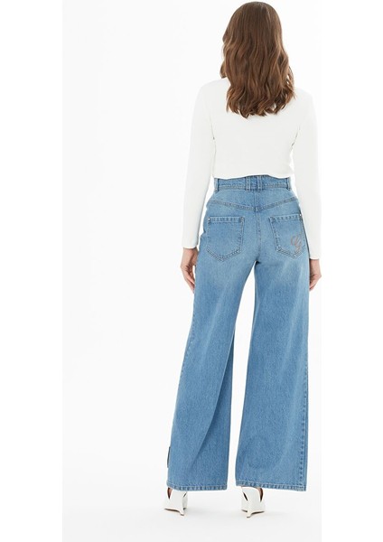 Jagron Detaylı Cebi Nakış Detaylı Bol Paça Jean fırsatları