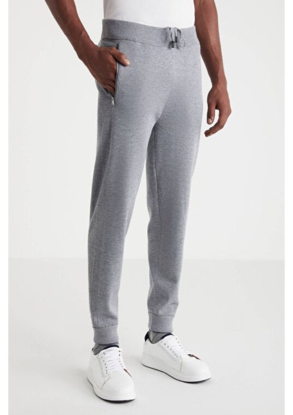 Açık Gri Merino Yün Activewear Şerit Detaylı Triko Pantolon modelleri