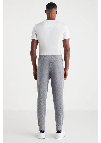 Açık Gri Merino Yün Activewear Şerit Detaylı Triko Pantolon