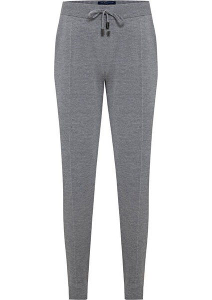 Açık Gri Merino Yün Activewear Şerit Detaylı Triko Pantolon