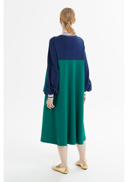 Düğme Detaylı V Yaka Yeşil ve Lacivert Elbise indirimleri