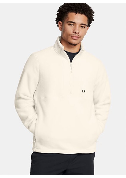 Beyaz Erkek Fermuarlı Normal Düz Sweatshirt 1387570-110 Ua Expanse Fleece Hz
