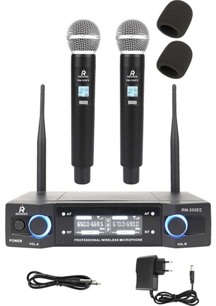 RM-550EE Uhf Çiftli El Telsiz Kablosuz Mikrofon Seti