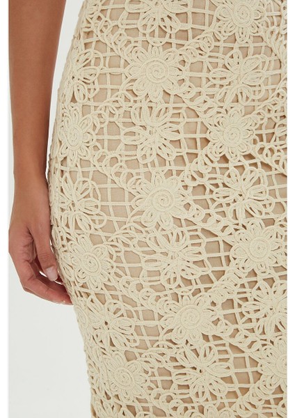 Yırtmaçlı Midi Ekru Kalem Etek fırsatları