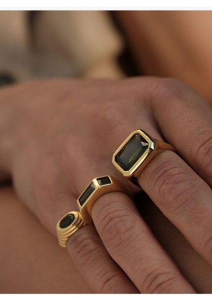 Nova Büyük Haki Yeşili Kristal Taşlı Yüzük modelleri