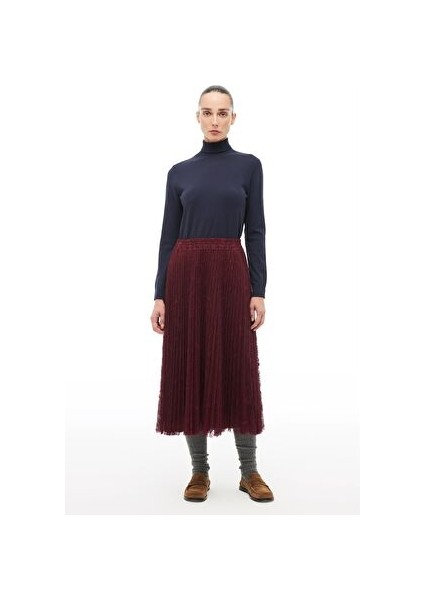 Bordo Yüksek Bel Bilek Boy Etek