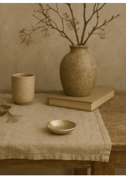 Mat Pirinç Döküm Doku Efektli Yuvarlak Dekoratif Obje 8 cm