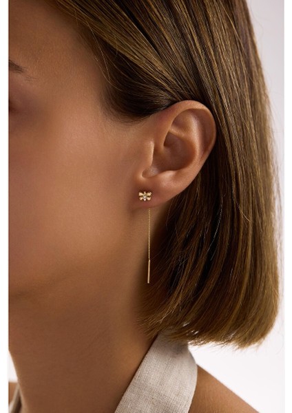 Taşlı Kelebek Sallantılı Küpe