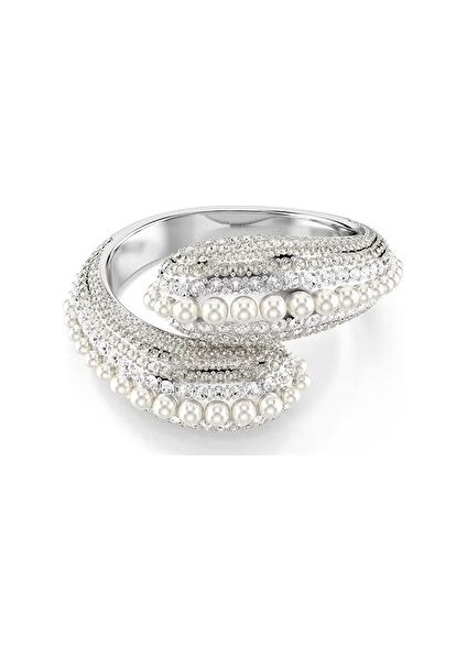 Bilezik Sublima Cuff, Statement, Crystal Pearl, Round Cut, White, Rhodium Plated