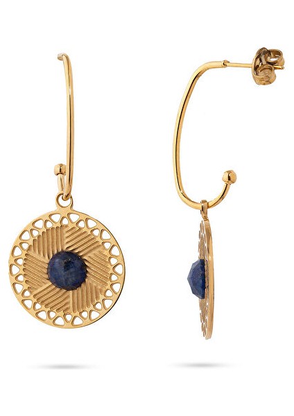 Zeni Lacivert Doğal Taşlı Çelik Kadın Küpe