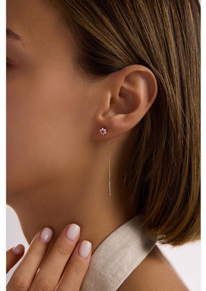 Ruby Taşlı Çiçek Sallantılı Küpe modelleri